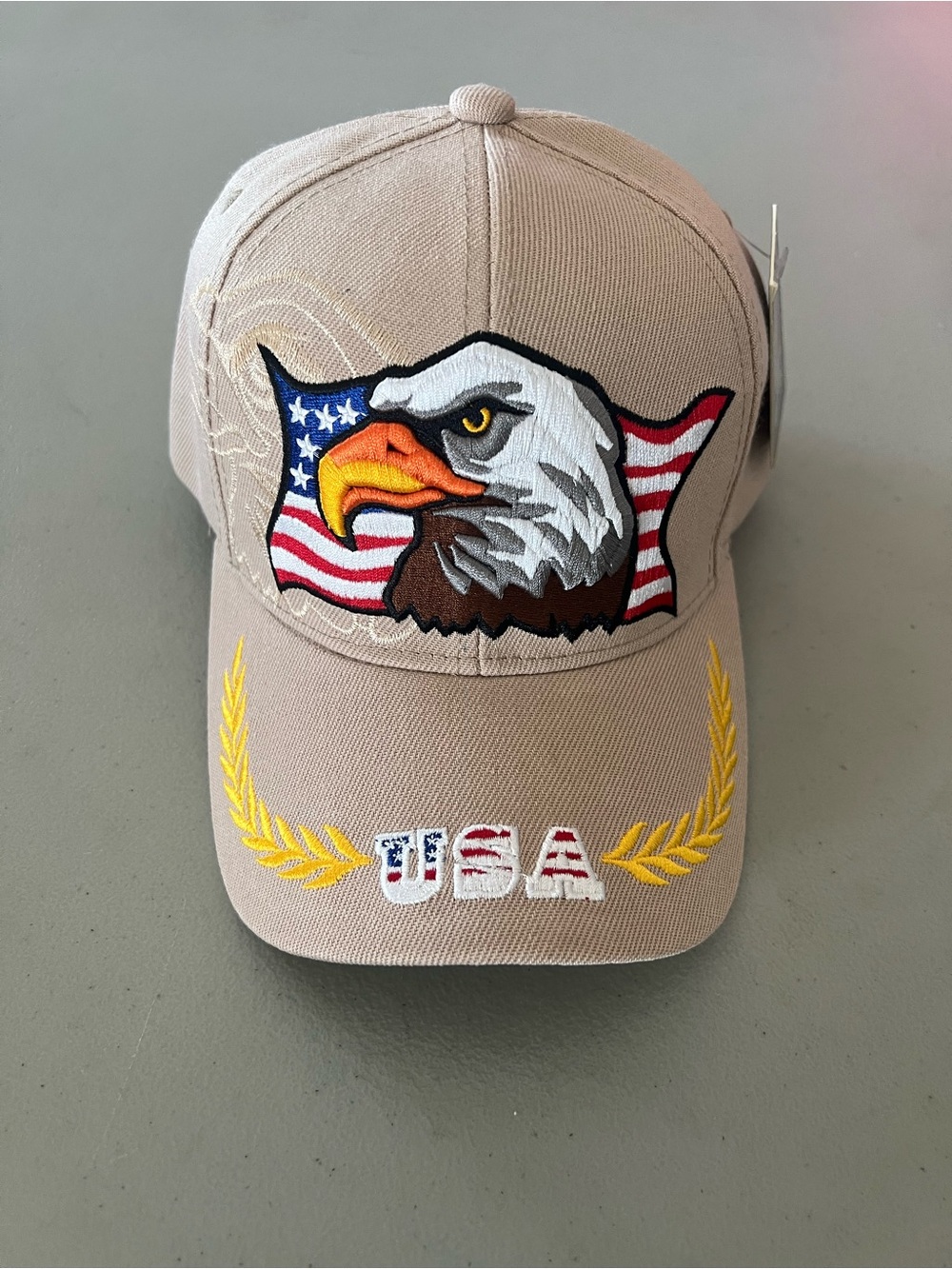 Beige USA Eagle Embroidered Baseball Cap